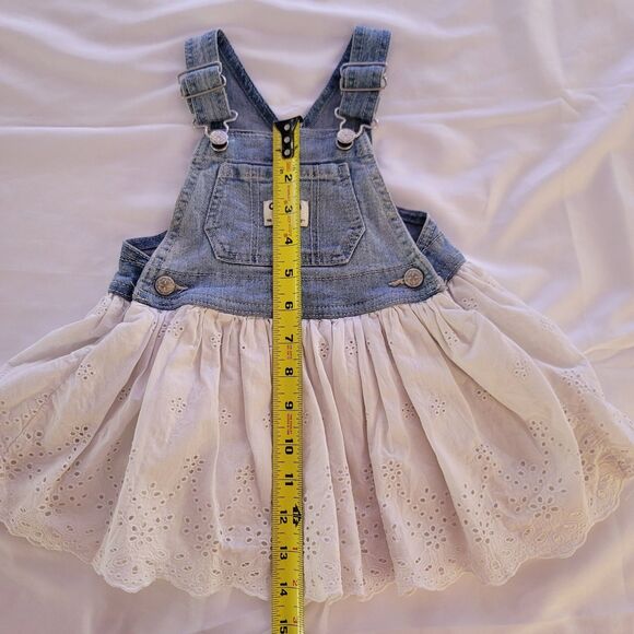 Oshkosh B'Gosh Dress Girls 12M Overall Denim White Eyelet Jumper Cute Preppy - Picture 4 of 6